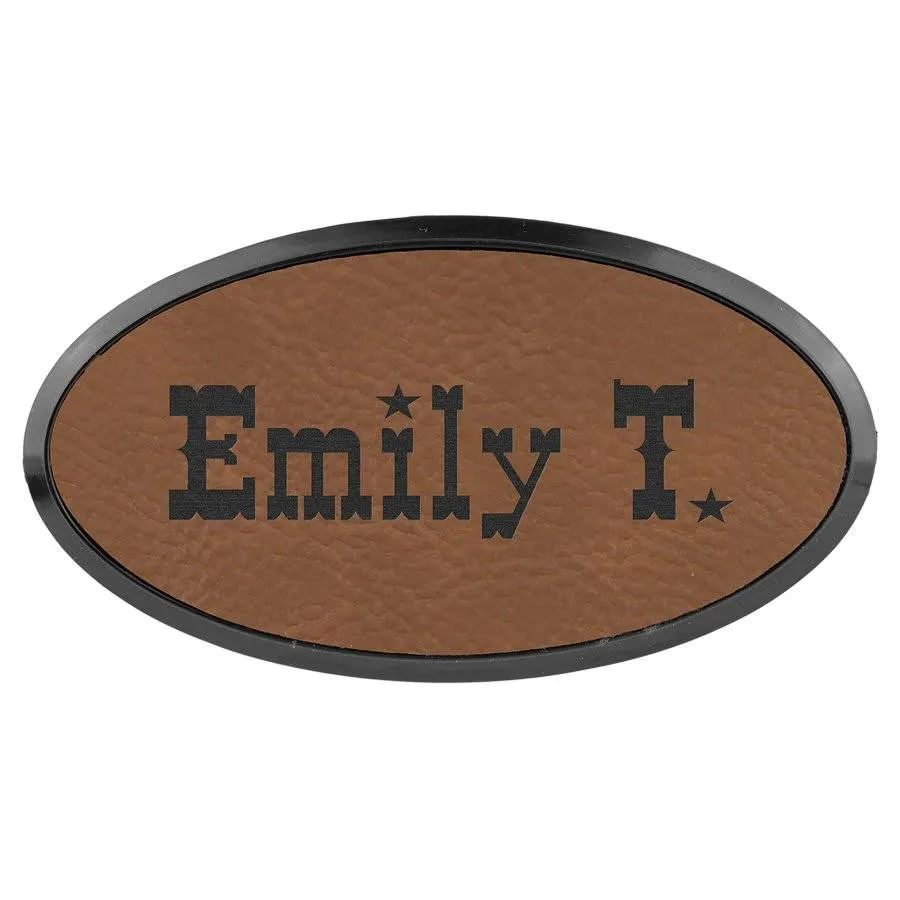 Personalized Name Badges with Black Frame in Leatherette Colors