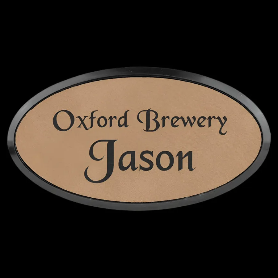 Personalized Name Badges with Black Frame in Leatherette Colors