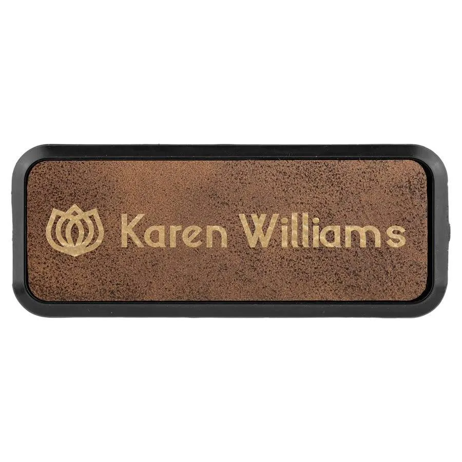 Personalized Name Badges with Black Frame in Leatherette Colors