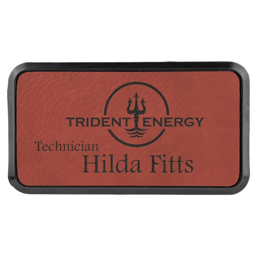 Personalized Name Badges with Black Frame in Leatherette Colors