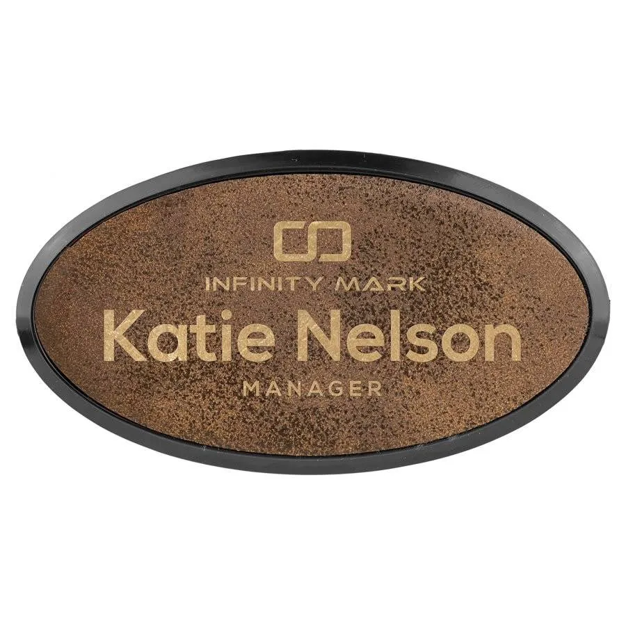 Personalized Name Badges with Black Frame in Leatherette Colors