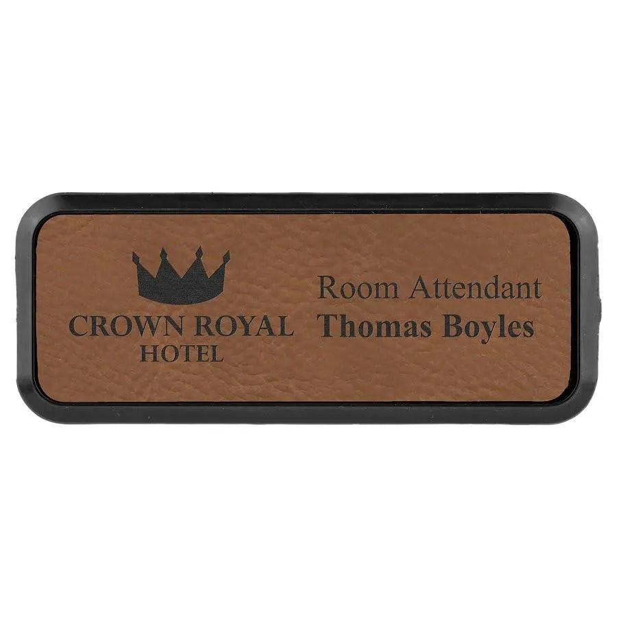 Personalized Name Badges with Black Frame in Leatherette Colors