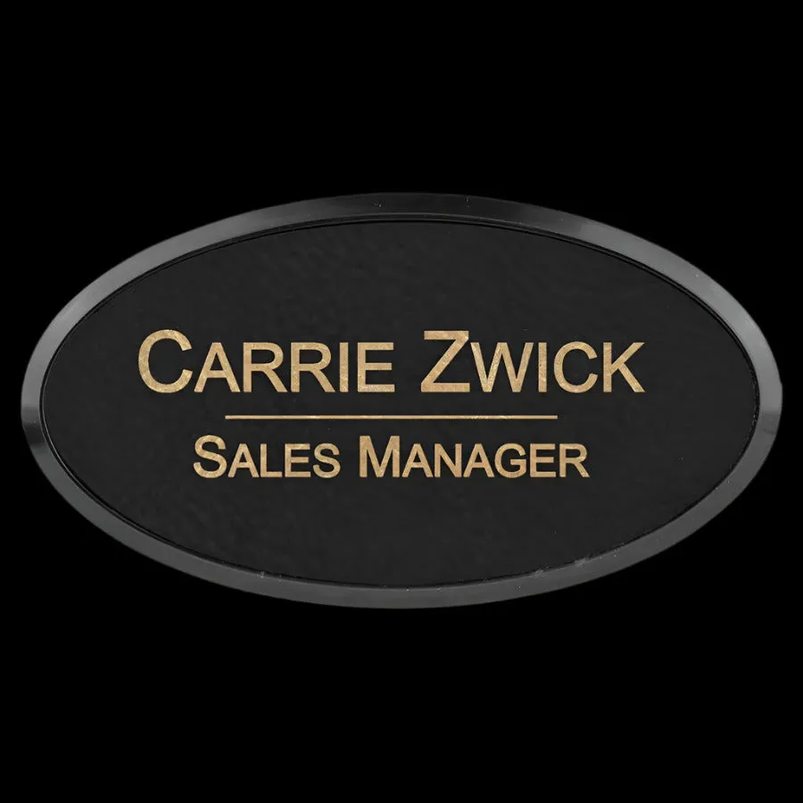 Personalized Name Badges with Black Frame in Leatherette Colors