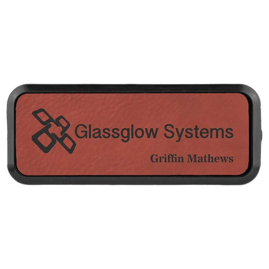 Personalized Name Badges with Black Frame in Leatherette Colors