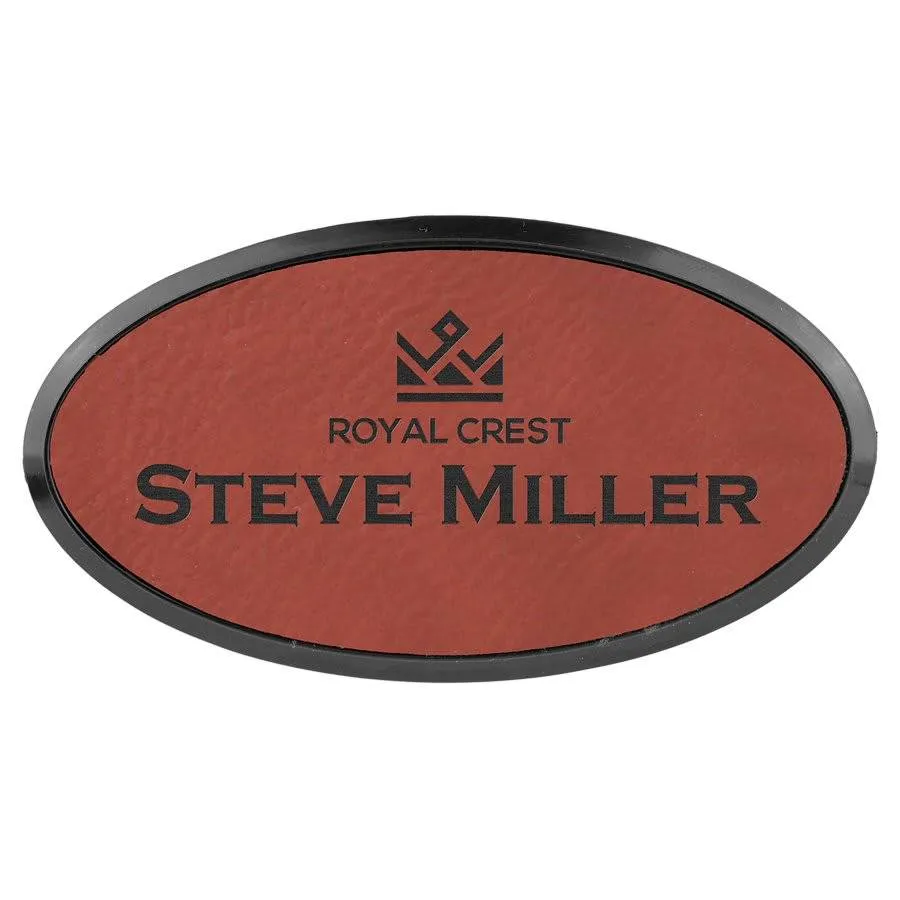 Personalized Name Badges with Black Frame in Leatherette Colors