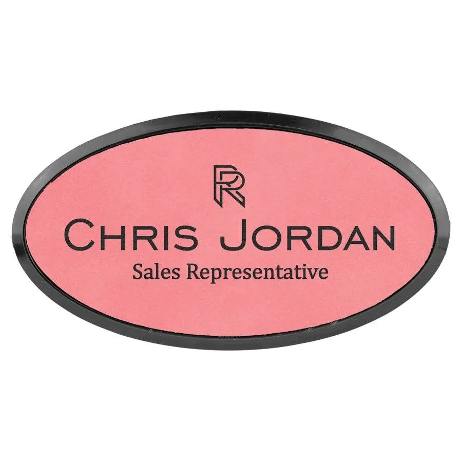 Personalized Name Badges with Black Frame in Leatherette Colors