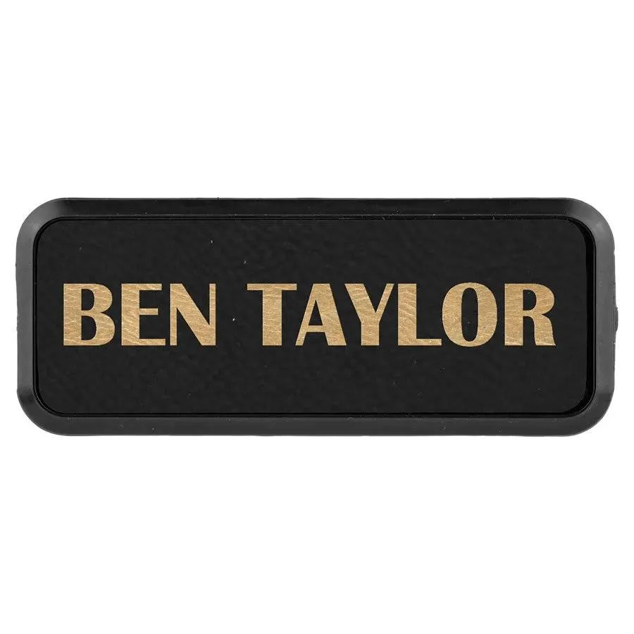 Personalized Name Badges with Black Frame in Leatherette Colors