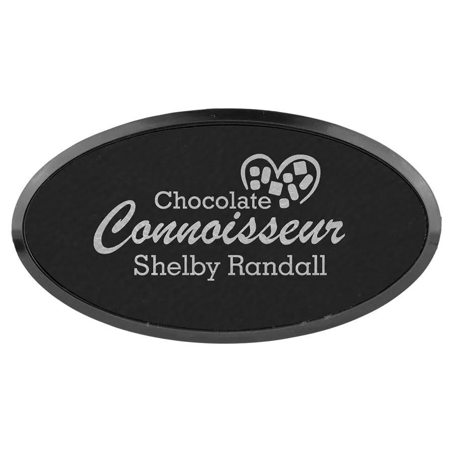 Personalized Name Badges with Black Frame in Leatherette Colors