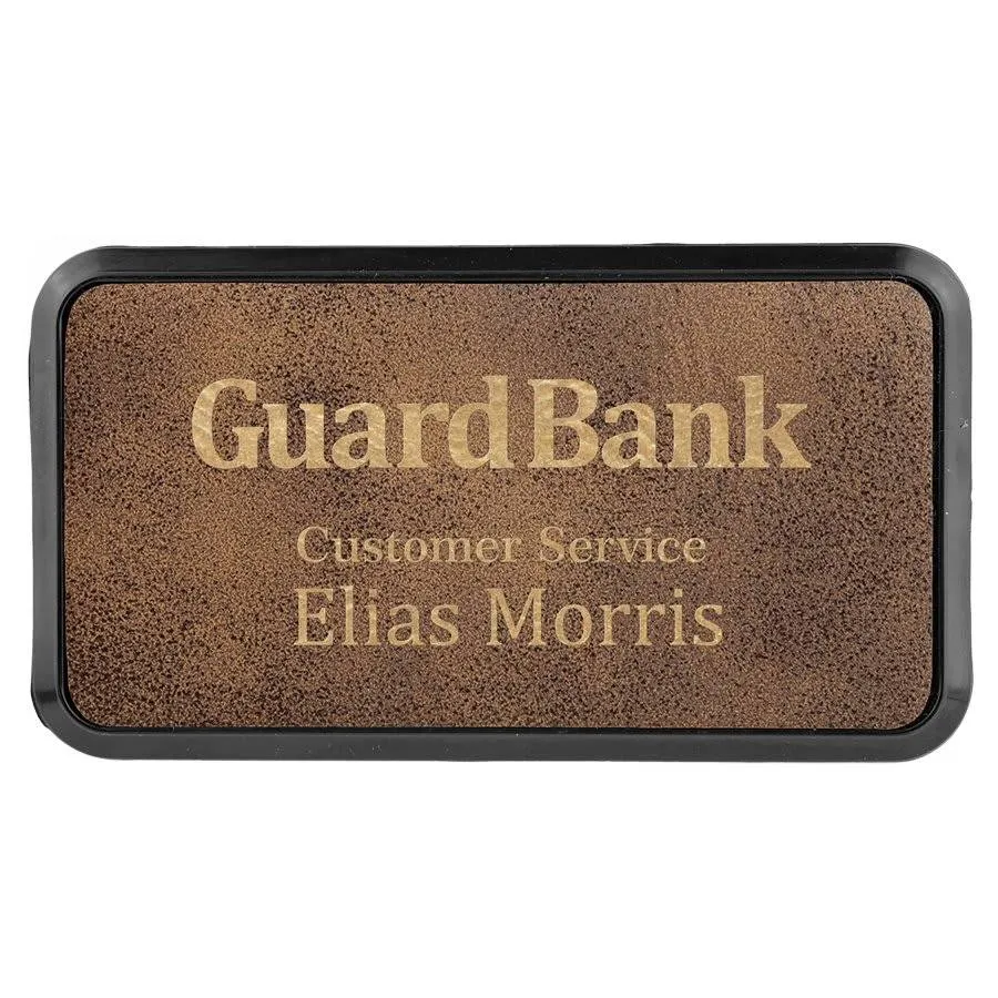 Personalized Name Badges with Black Frame in Leatherette Colors