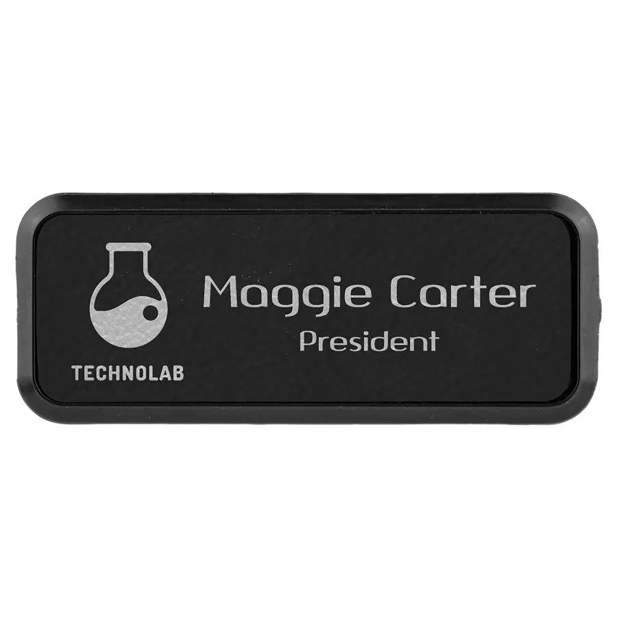 Personalized Name Badges with Black Frame in Leatherette Colors