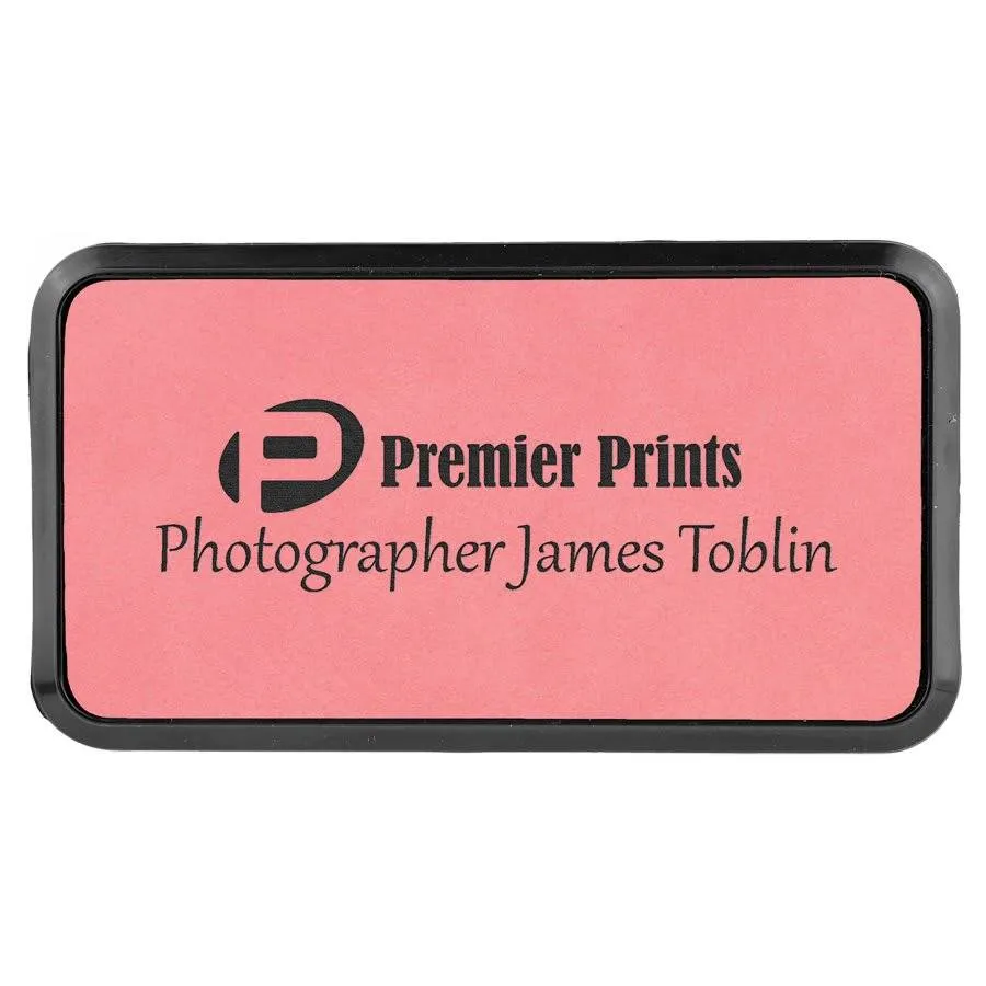 Personalized Name Badges with Black Frame in Leatherette Colors