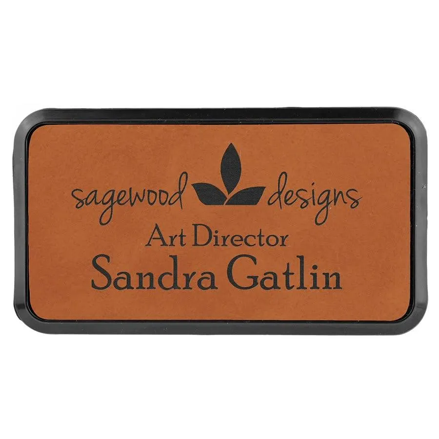 Personalized Name Badges with Black Frame in Leatherette Colors