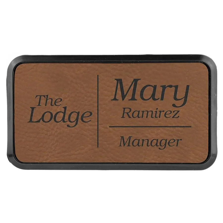 Personalized Name Badges with Black Frame in Leatherette Colors