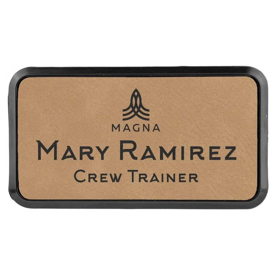 Personalized Name Badges with Black Frame in Leatherette Colors