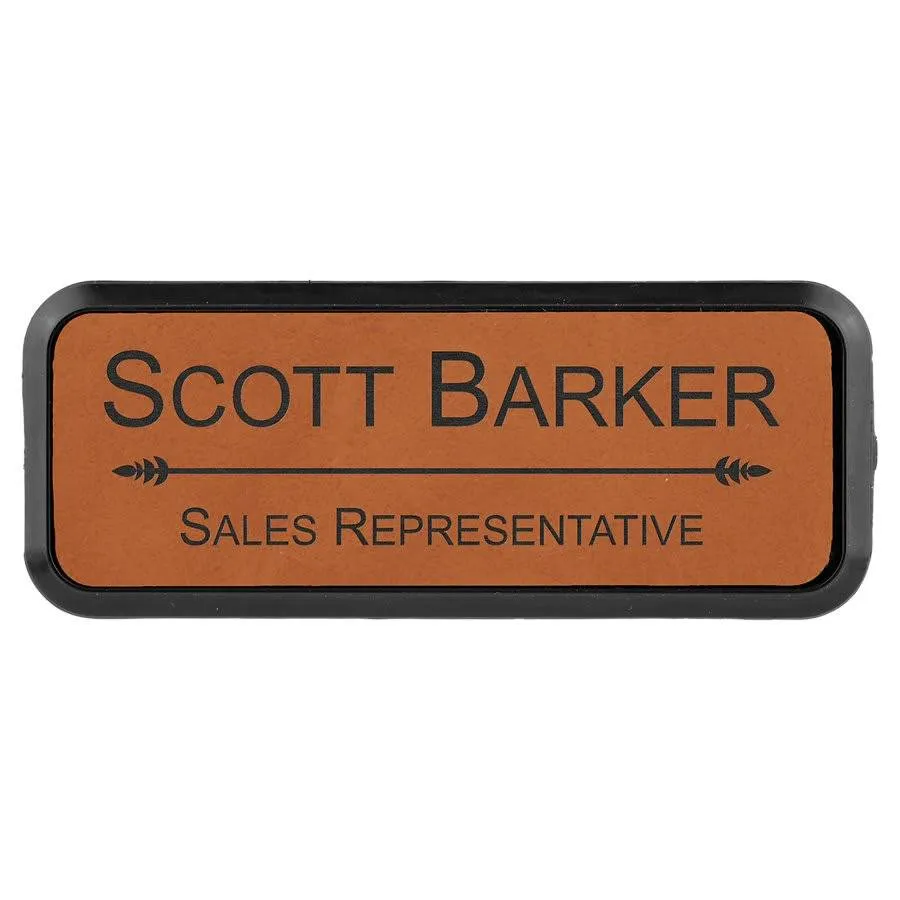 Personalized Name Badges with Black Frame in Leatherette Colors