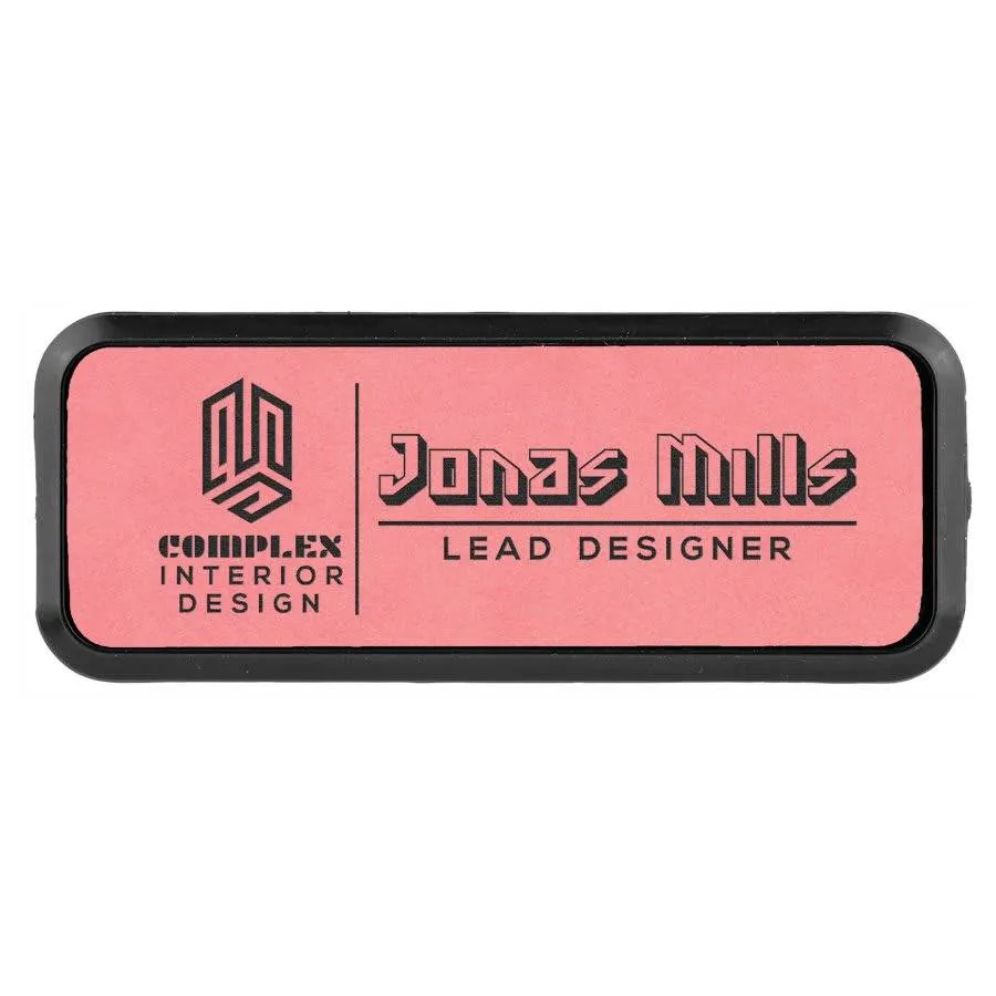 Personalized Name Badges with Black Frame in Leatherette Colors