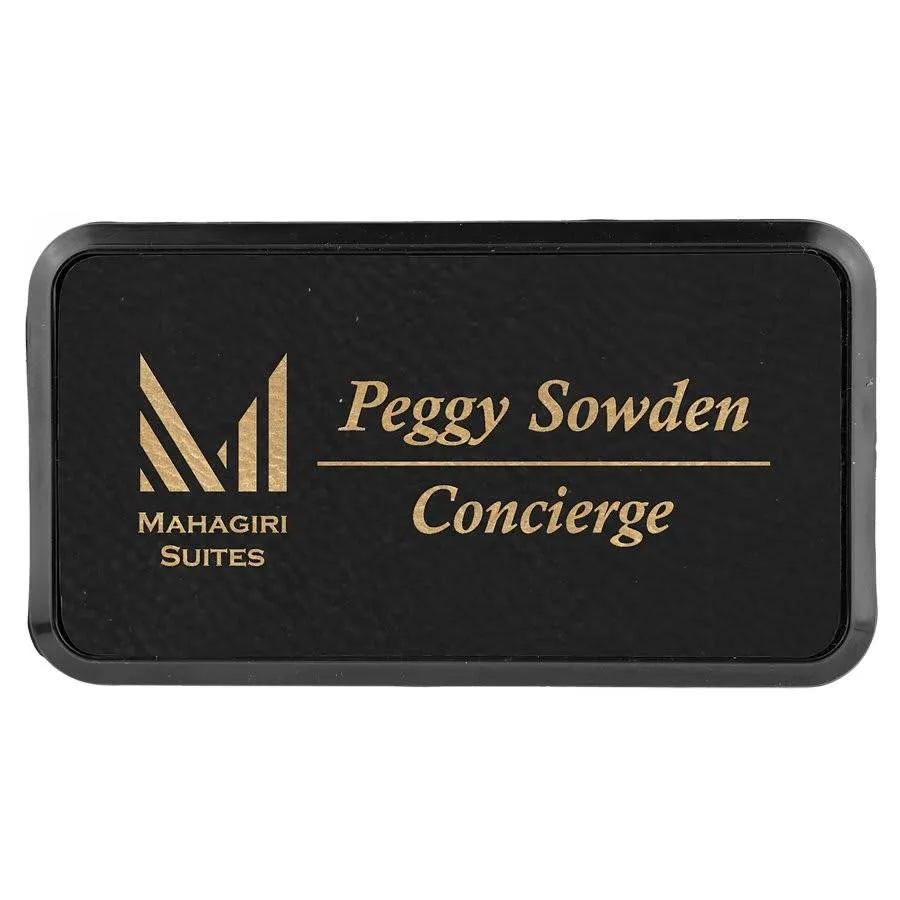 Personalized Name Badges with Black Frame in Leatherette Colors
