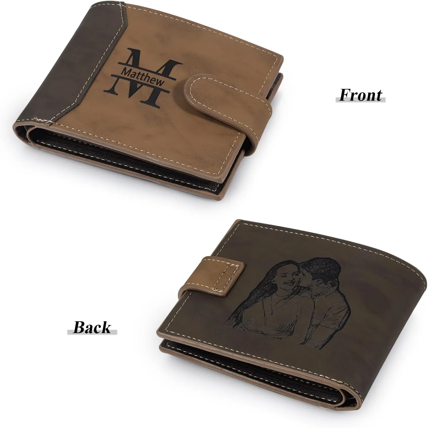Personalized Photo Mens Wallets Leather: Custom Initial Name Bi-fold Wallet for Men Father - Men's wallets Wallet for Dad Boyfriend Grandpa Birthday Gift (Brown Photo Name)