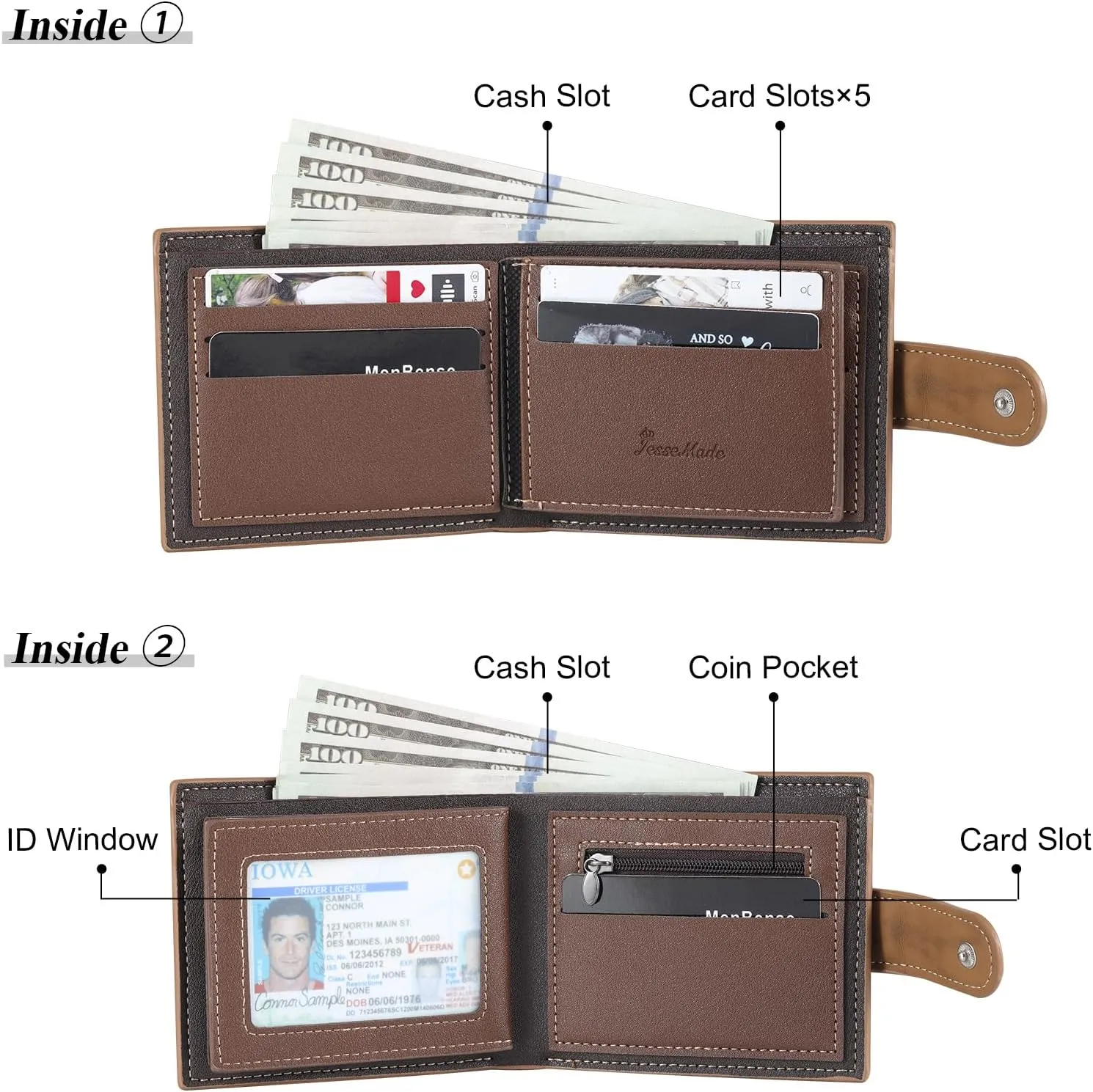 Personalized Photo Mens Wallets Leather: Custom Initial Name Bi-fold Wallet for Men Father - Men's wallets Wallet for Dad Boyfriend Grandpa Birthday Gift (Brown Photo Name)