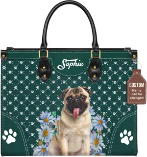 Personalized Pug Dog Handbags, Custom Name Dog Leather Bags, Purses, Shoulder Bag, Gift For Dog Mom Dog Lover
