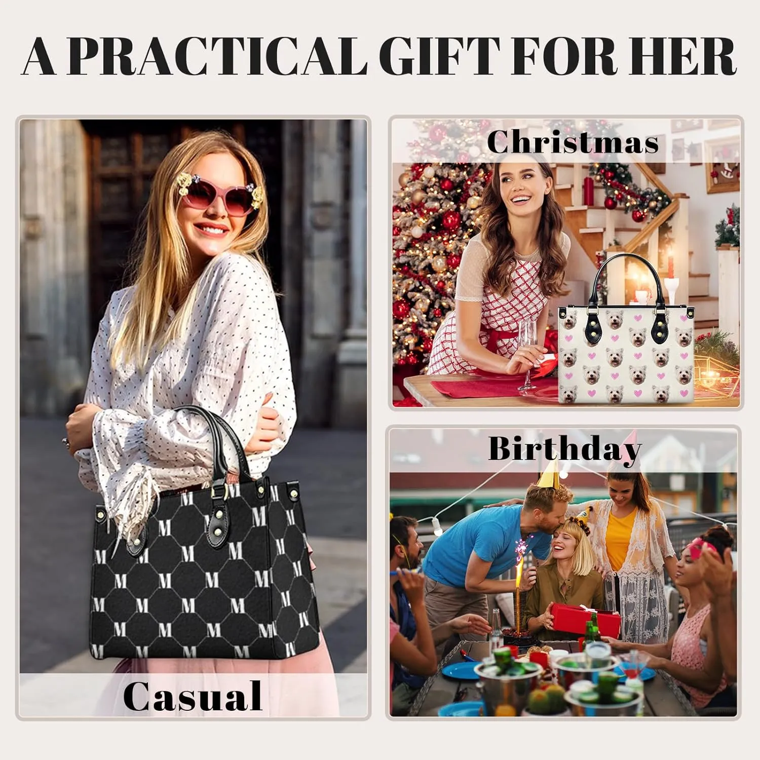 Personalized Purse for Women, Custom Name Photo Handbag Gifts for Her, Casual Tote Bag for Mom Teacher Bridesmaid Sister