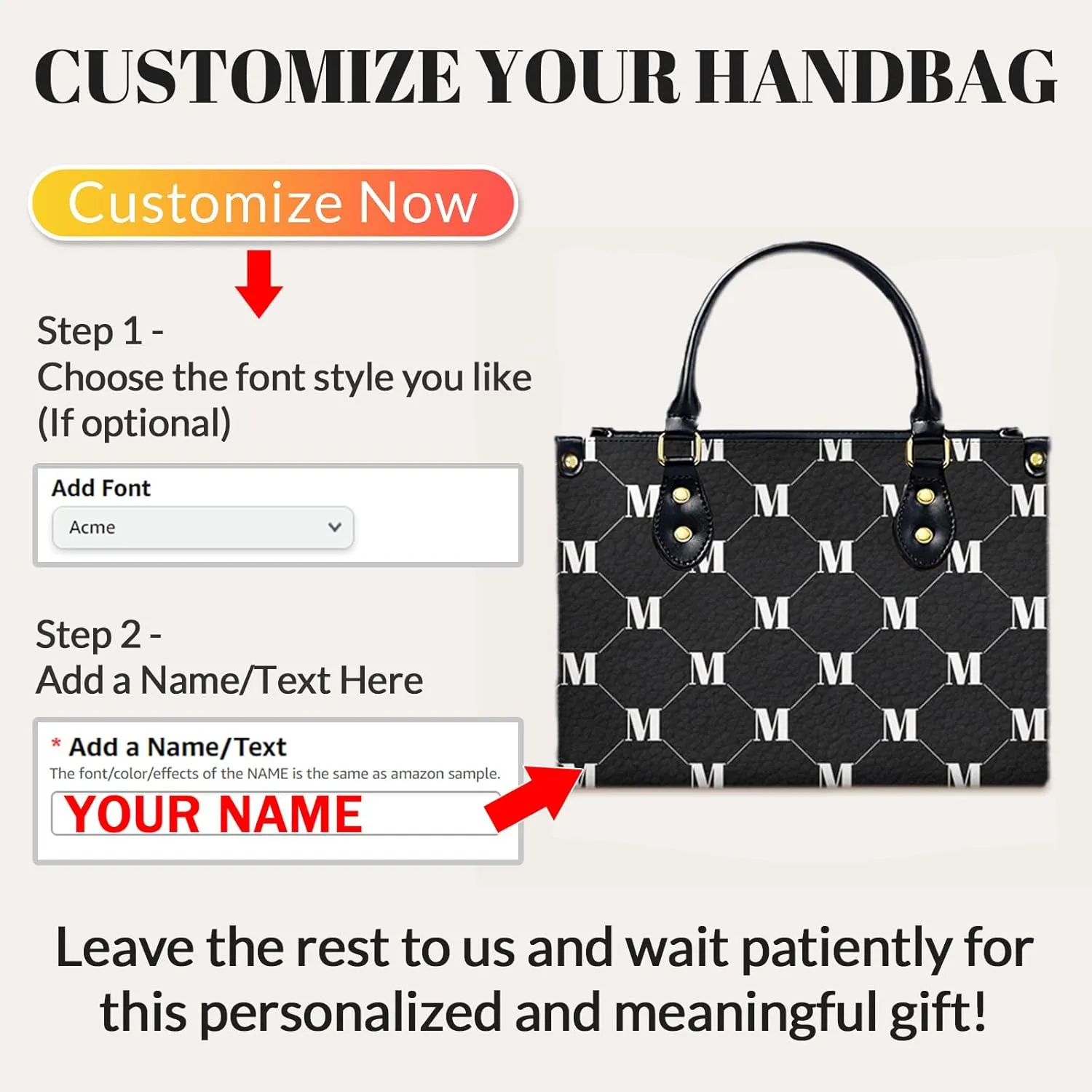Personalized Purse for Women, Custom Name Photo Handbag Gifts for Her, Casual Tote Bag for Mom Teacher Bridesmaid Sister