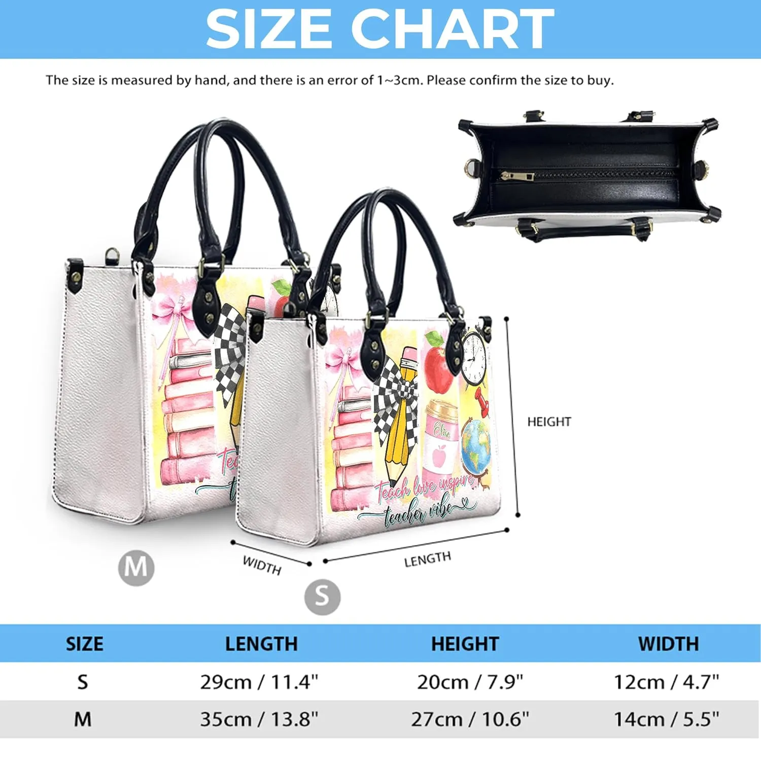 Personalized Teacher Leather Handbag, Handbags with Ziplock for Teacher, Women Leather Teacher Bag Tote, Appreciate Gift for Her Custom Gifts (02)