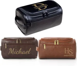 Personalized Toiletry Bag for Men – Custom Leather Travel Dopp Kit with Name or Logo, Toiletry Organizer for Men, Groomsmen Gifts, for Dad, Husband, or Boyfriend
