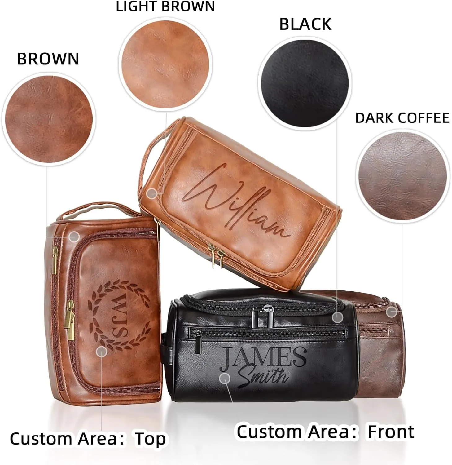 Personalized Toiletry Bag for Men, Customized PU Leather Dopp Kit, Custom Name Shaving Bag for Travel, Handcrafted Gift for Groomsmen, Dad, Husband, Grandpa, Christmas Day, Birthday - Dark Coffee