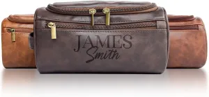 Personalized Toiletry Bag for Men, Customized PU Leather Dopp Kit, Custom Name Shaving Bag for Travel, Handcrafted Gift for Groomsmen, Dad, Husband, Grandpa, Christmas Day, Birthday - Dark Coffee