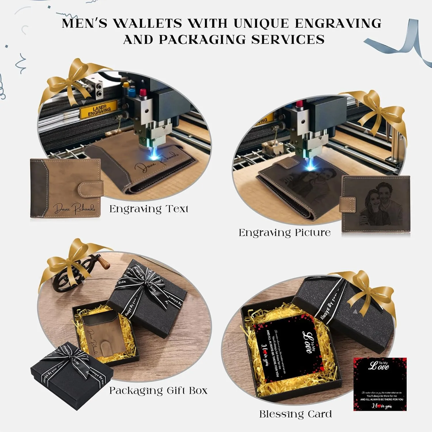 Personalized Wallet for Men – Custom Engraved Leather Wallet with NFC Smart Album – Store Photos & Engrave Name/Text – Unique Gift for Husband, Boyfriend, Dad (Brown & Black-With Snap Button)