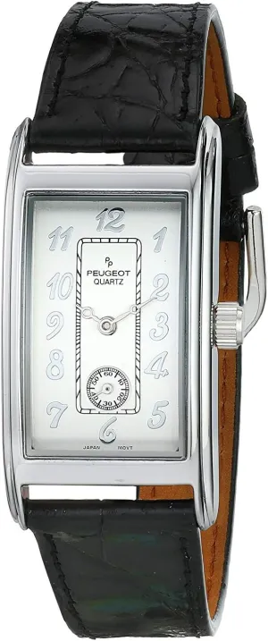 Peugeot Men's Classic Vintage Watch - Curved Stainless Steel Case with Genuine Leather Band
