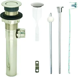 PF WaterWorks PF0324-BN-BN-NO Never Clog Sink/Lavatory, Matching Finish ABS ClogFREE Universal Pop-Up Drain Assembly-Easy Remove Magnetic Stopper (Brushed Nickel Body Without Overflow)