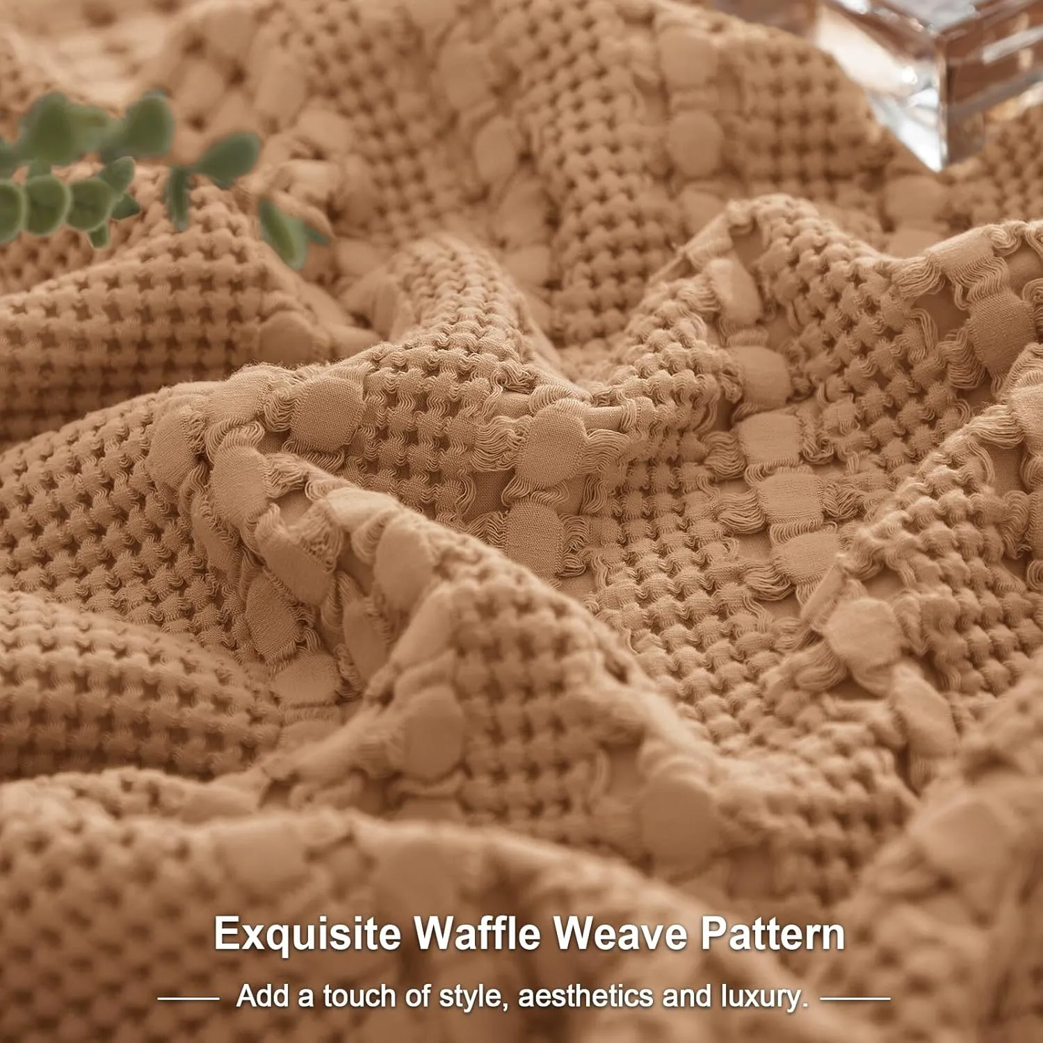 PHF 100% Cotton Waffle Pillow Shams King Size, 2 Pack 20" x 36" Soft Skin-Friendly Pillowcases, No Filling, Aesthetic Woven and Breathable Waffle Weave Pillow Case Covers for Bed, Camel
