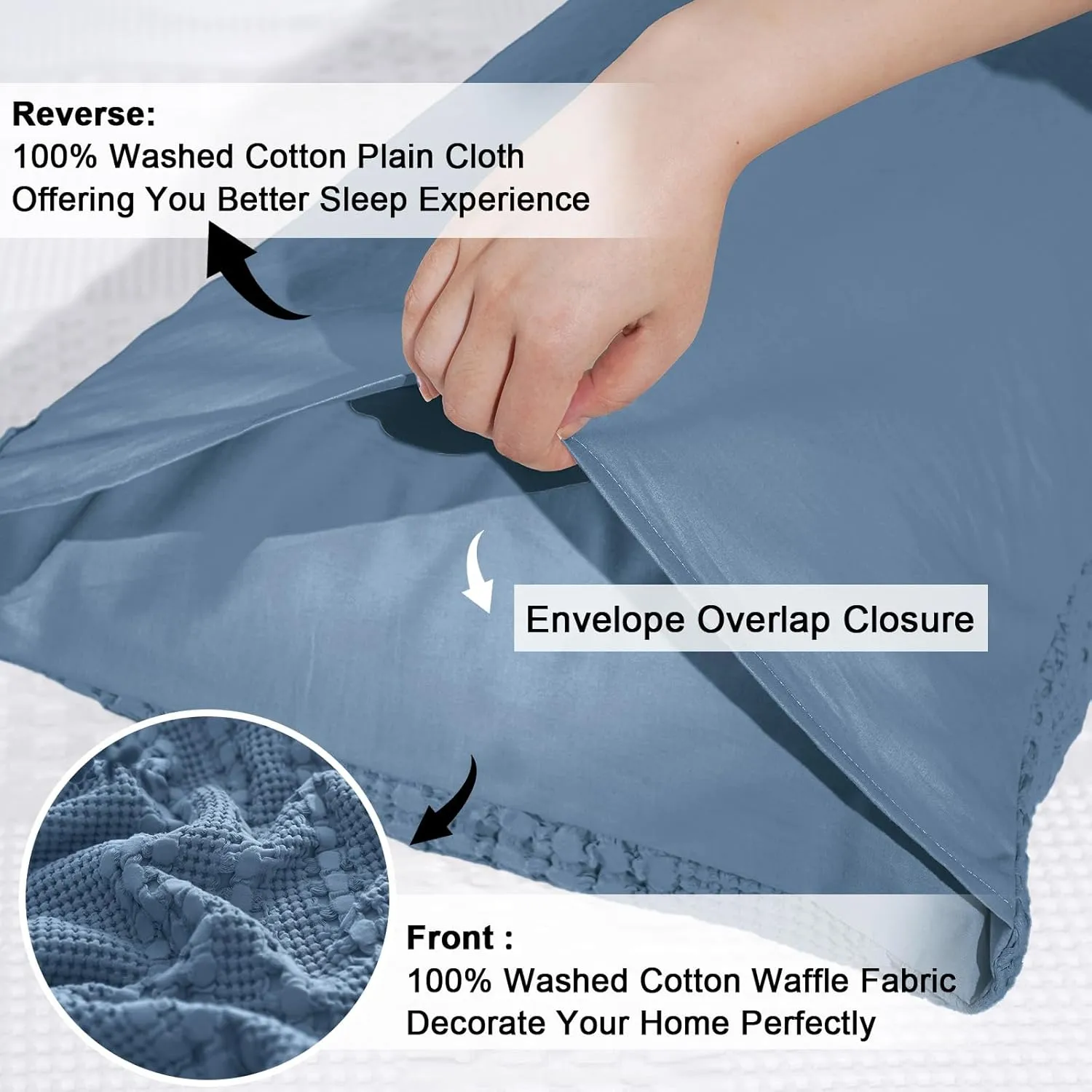 PHF 100% Cotton Waffle Pillow Shams Standard Size, 2 Pack 20" x 26" Soft Skin-Friendly Pillowcases, No Filling, Aesthetic Woven and Breathable Waffle Weave Pillow Case Covers for Bed, Captain's Blue