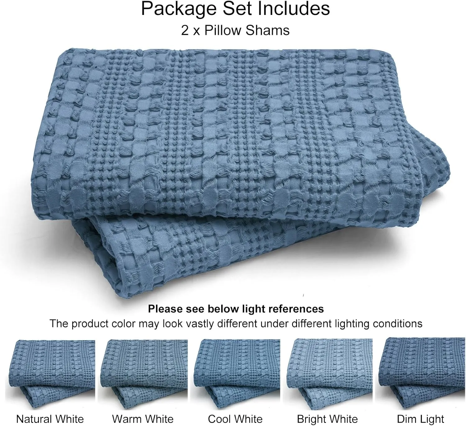 PHF 100% Cotton Waffle Pillow Shams Standard Size, 2 Pack 20" x 26" Soft Skin-Friendly Pillowcases, No Filling, Aesthetic Woven and Breathable Waffle Weave Pillow Case Covers for Bed, Captain's Blue