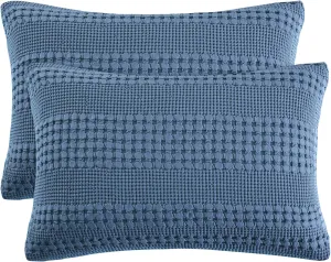 PHF 100% Cotton Waffle Pillow Shams Standard Size, 2 Pack 20" x 26" Soft Skin-Friendly Pillowcases, No Filling, Aesthetic Woven and Breathable Waffle Weave Pillow Case Covers for Bed, Captain's Blue