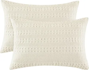 PHF 100% Cotton Waffle Pillow Shams Standard Size, 2 Pack 20" x 26" Soft Skin-Friendly Pillowcases, No Filling, Aesthetic Woven and Breathable Waffle Weave Pillow Case Covers for Bed, Ivory