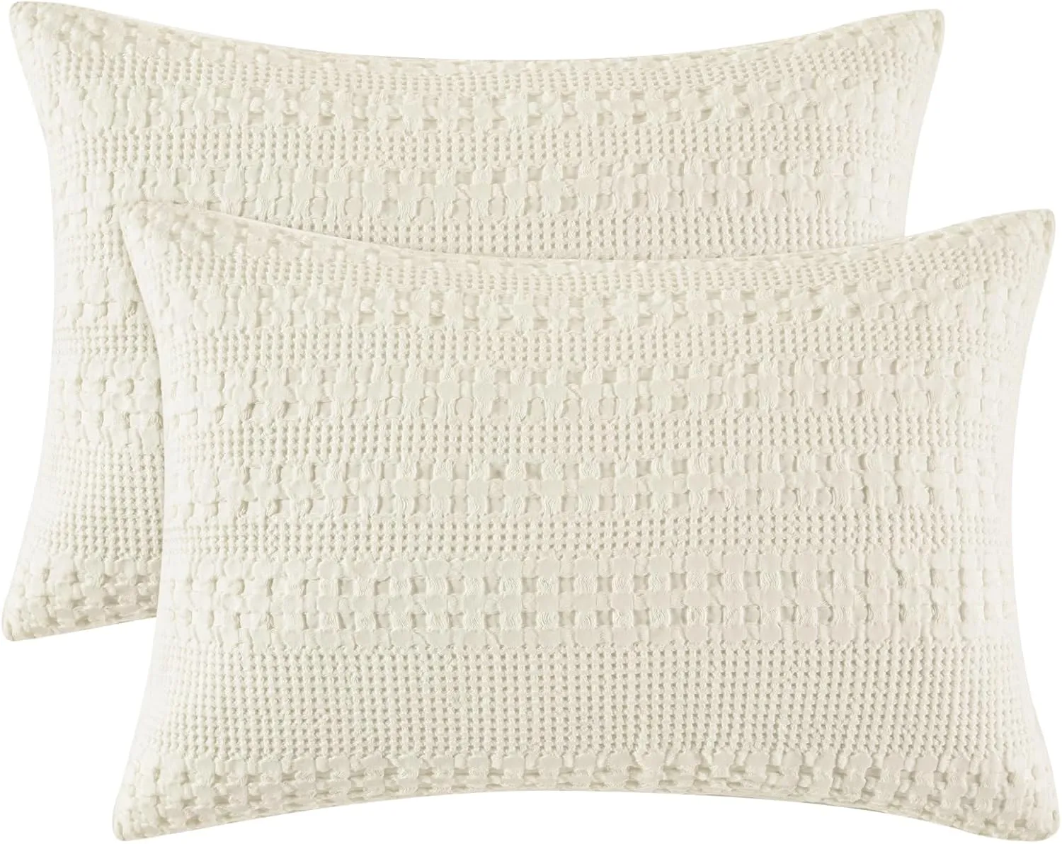 PHF 100% Cotton Waffle Pillow Shams Standard Size, 2 Pack 20" x 26" Soft Skin-Friendly Pillowcases, No Filling, Aesthetic Woven and Breathable Waffle Weave Pillow Case Covers for Bed, Ivory