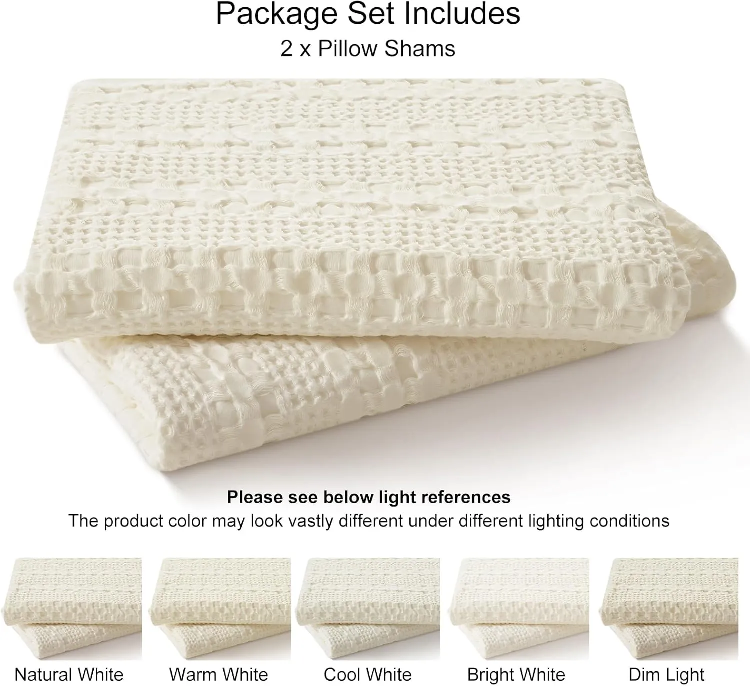 PHF 100% Cotton Waffle Pillow Shams Standard Size, 2 Pack 20" x 26" Soft Skin-Friendly Pillowcases, No Filling, Aesthetic Woven and Breathable Waffle Weave Pillow Case Covers for Bed, Ivory