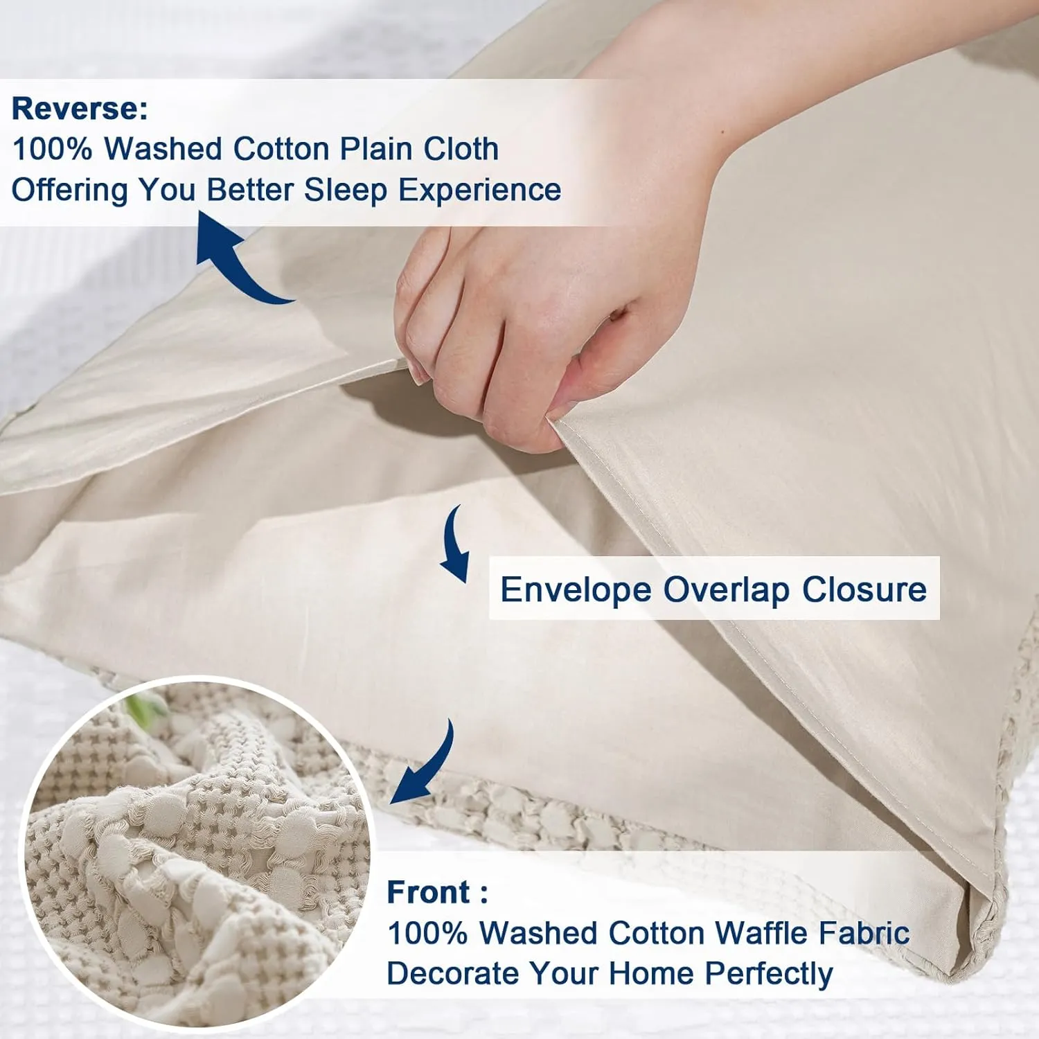 PHF 100% Cotton Waffle Pillow Shams Standard Size, 2 Pack 20" x 26" Soft Skin-Friendly Pillowcases, No Filling, Aesthetic Woven and Breathable Waffle Weave Pillow Case Covers for Bed, Oatmeal