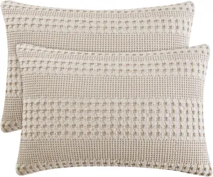 PHF 100% Cotton Waffle Pillow Shams Standard Size, 2 Pack 20" x 26" Soft Skin-Friendly Pillowcases, No Filling, Aesthetic Woven and Breathable Waffle Weave Pillow Case Covers for Bed, Oatmeal