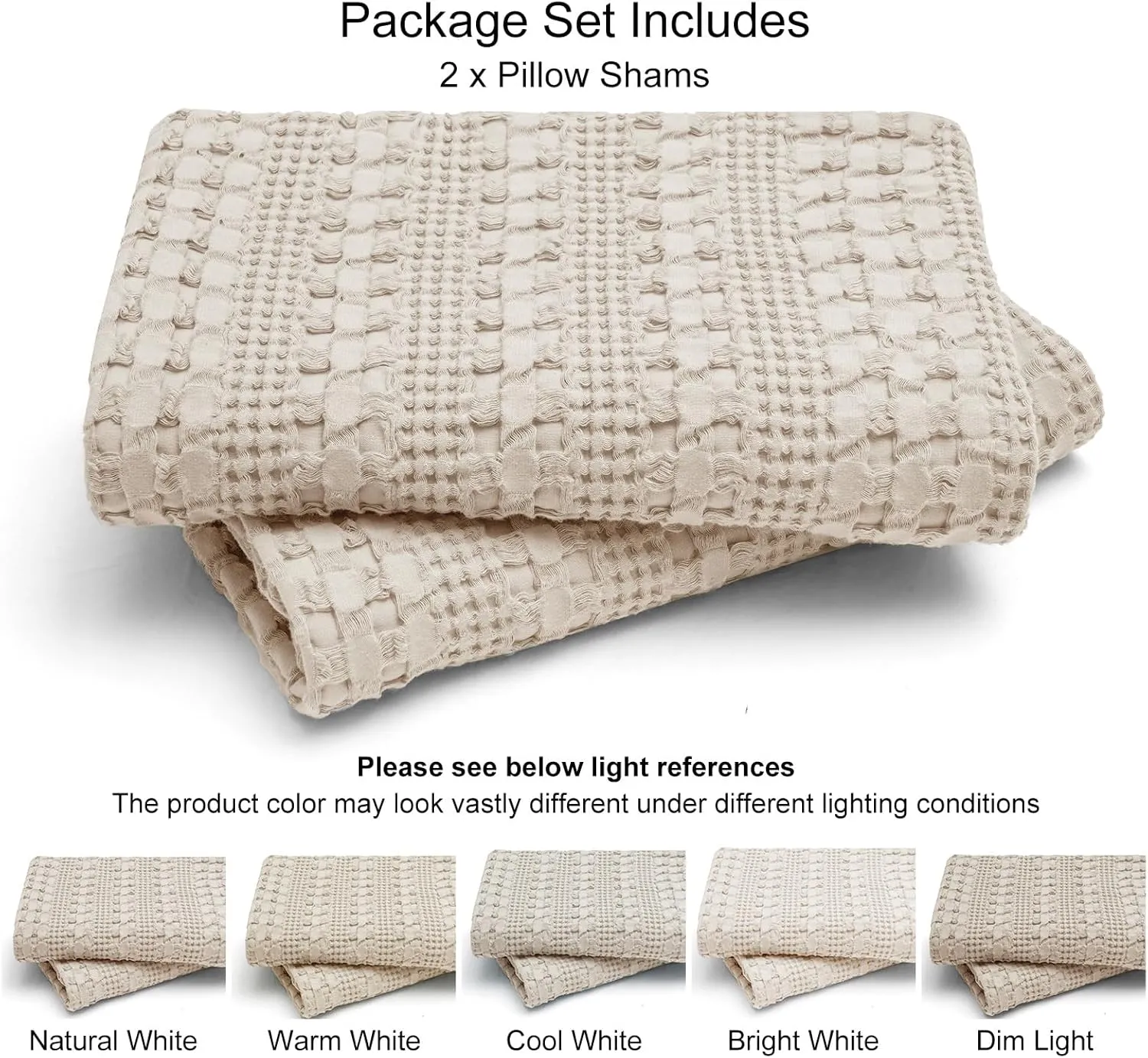 PHF 100% Cotton Waffle Pillow Shams Standard Size, 2 Pack 20" x 26" Soft Skin-Friendly Pillowcases, No Filling, Aesthetic Woven and Breathable Waffle Weave Pillow Case Covers for Bed, Oatmeal