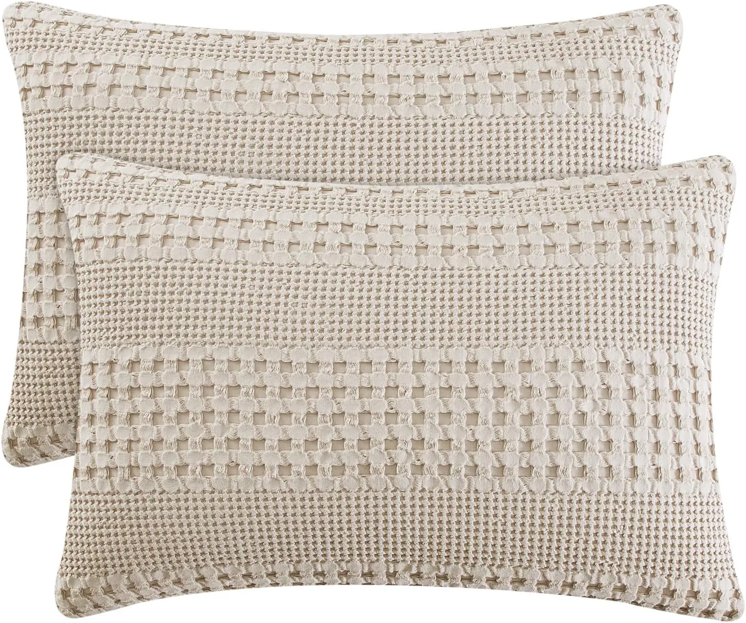 PHF 100% Cotton Waffle Pillow Shams Standard Size, 2 Pack 20" x 26" Soft Skin-Friendly Pillowcases, No Filling, Aesthetic Woven and Breathable Waffle Weave Pillow Case Covers for Bed, Oatmeal