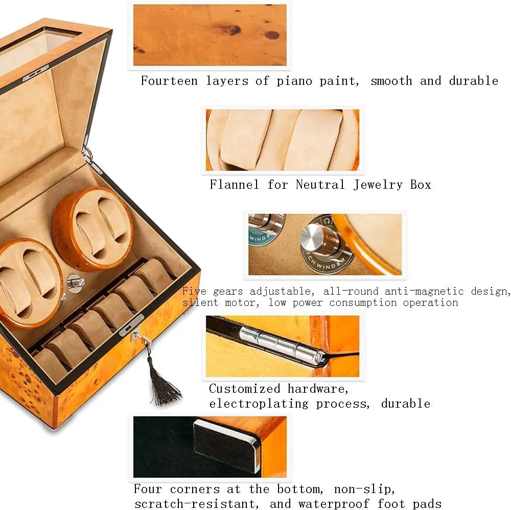 Piano Paint Wooden Watch Automatic Winding Box Mechanical Watch Shaking Table Turntable Storage Box Watch Storage Box with Lock Anti-Magnetic Design High-end Watch Display Box