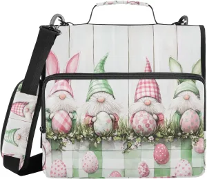 Pink Green Buffalo Plaid Bunny Gnomes Eggs Easter Sturdy Zipper Binder with Shoulder Strap & Handle Laege Capacity 1.5 Inch 3 Rings Storage Bag Portfolio Binder Document Storage