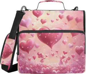 Pink Heart True Love Personalized Binder with Extra Pockets with Shoulder Strap & Handle Easy to Carry 1.5 Inch 3 Rings Portfolio Binder Bag Stationery Supplies