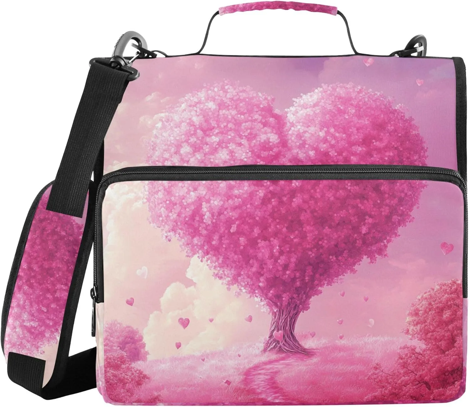 Pink Heart True Love Personalized Zip Up Binder with Shoulder Strap & Handle Multi-Pocket 1.5 Inch 3 Rings Storage Bag Portfolio Binder Storage Container
