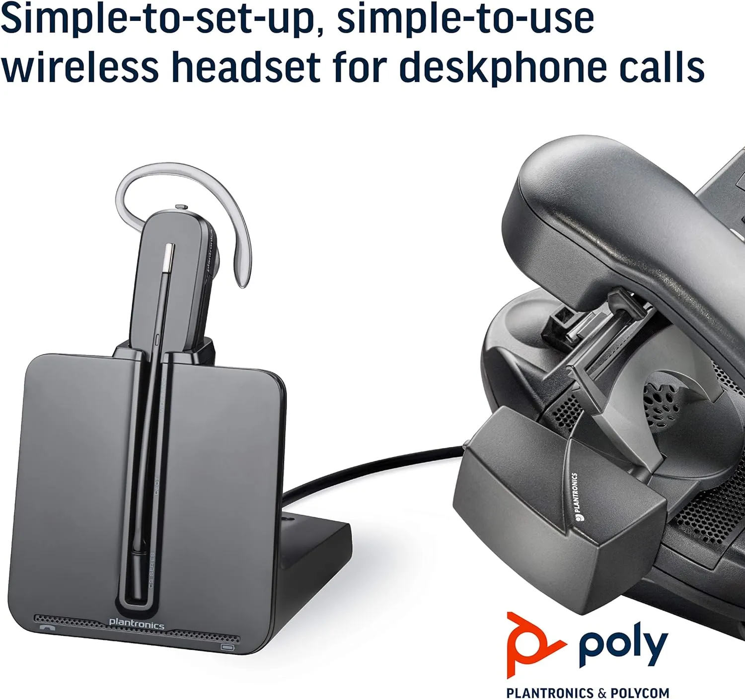 Plantronics - CS540 Wireless DECT Headset (Poly) - Single Ear (Mono) Convertible (3 wearing styles) - Connects to Desk Phone - Noise Canceling Microphone