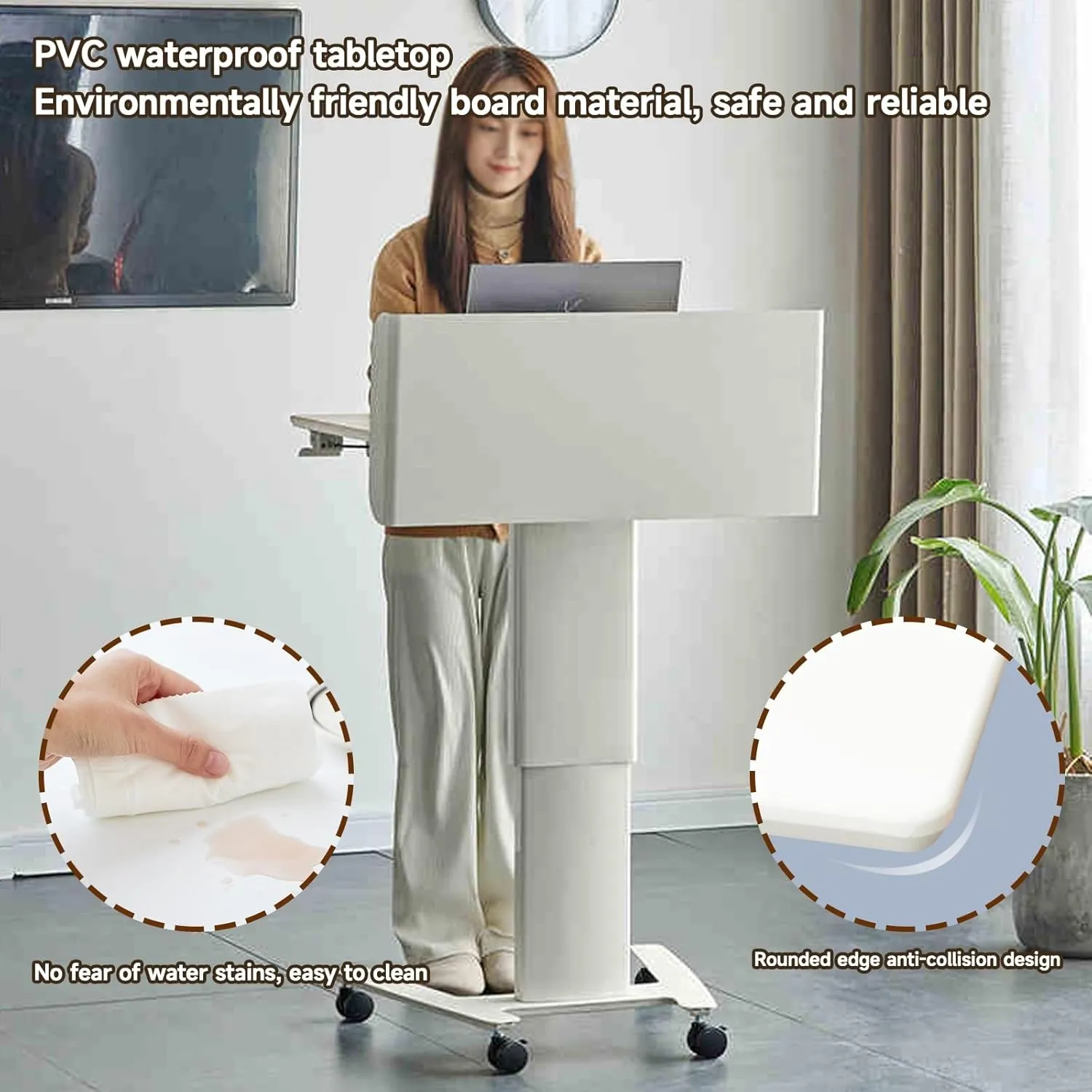 Podium,Multi Function Pulpit, Rolling Lectern Stand, Pulpit for Churches, Solid Wood Pulpits, Movable Lifting Podium, for Conference speeches, Academic discussions, and Hosting(White,Regular